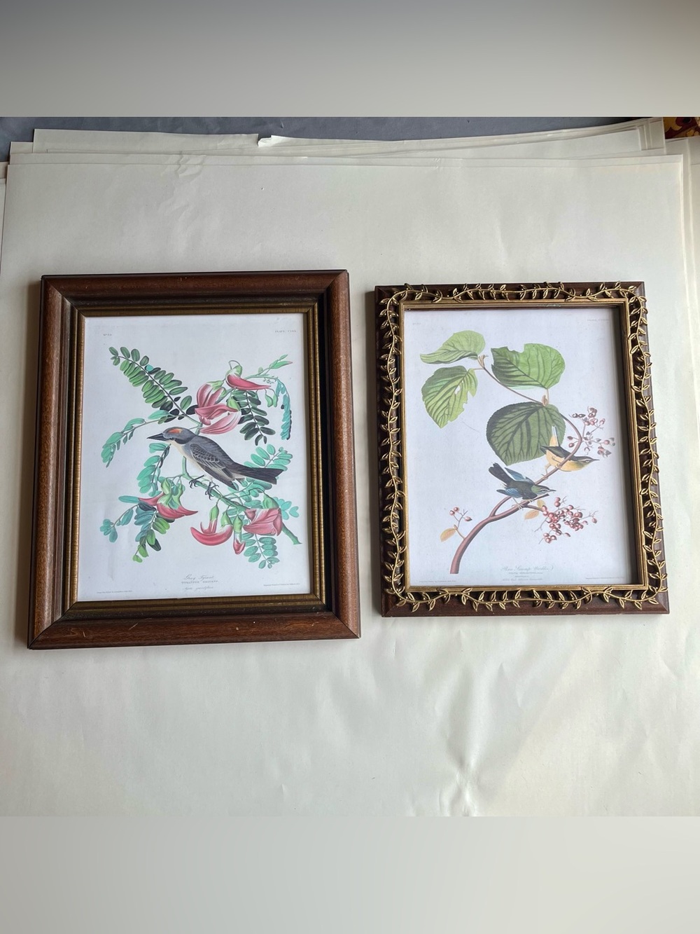 Vintage Wood Picture Photo Frames w/ Fine Art Prints-Set of 2